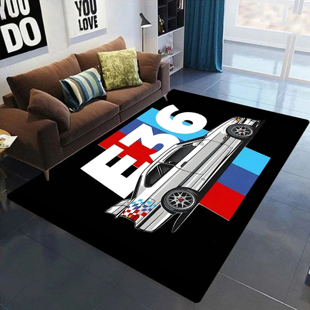 Racing Car Pattern Rug — Non-Slip Bedroom & Living Room Mat