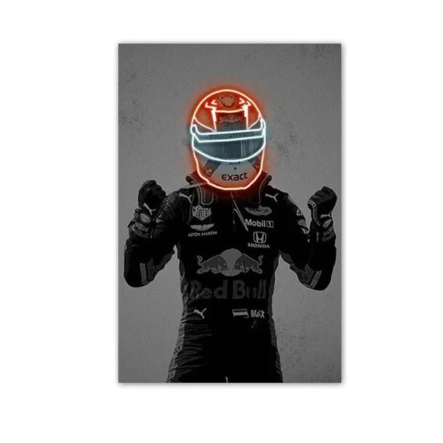 Racing Helmet Neon Canvas Poster — Abstract Motorsport Wall Art