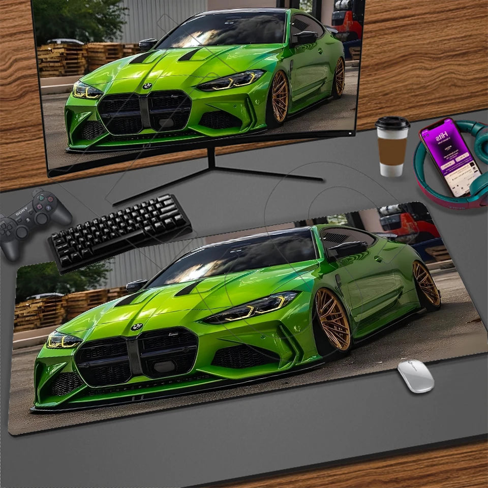 Sports Car Gaming Desk Mat — Stitched Edge Mouse Pad