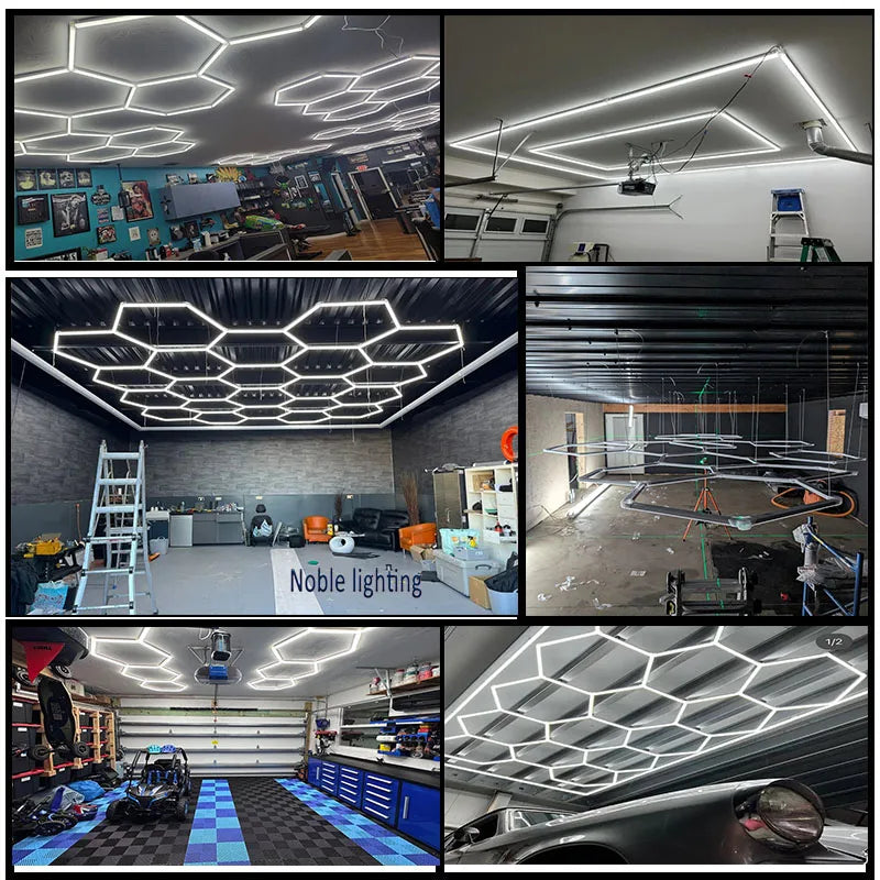Hexagonal LED Ceiling Light — 6500K Car Detailing Garage Lamp