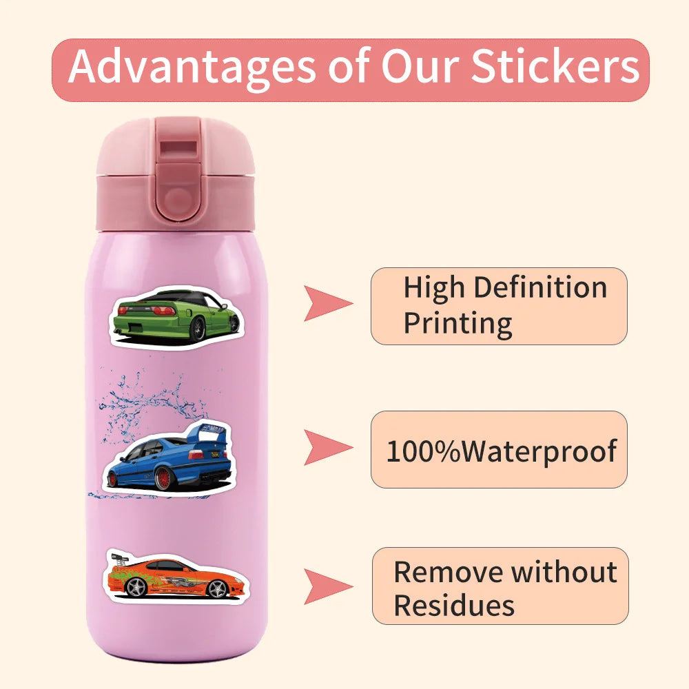 JDM Super Car Sticker Pack — 60 Pcs Waterproof Decals