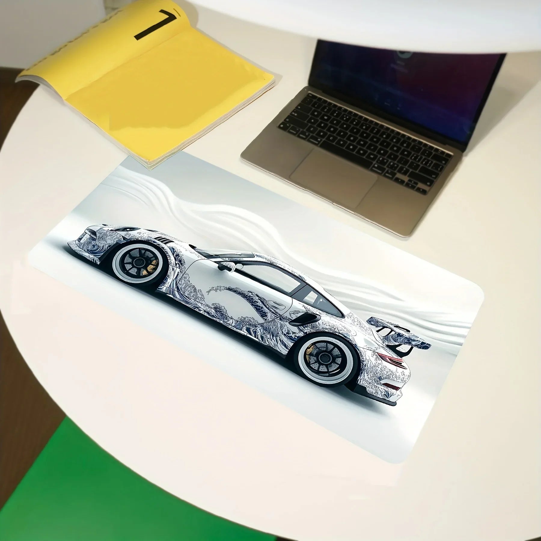 White Sports Car Extended Desk Mat — XL Gaming Mouse Pad