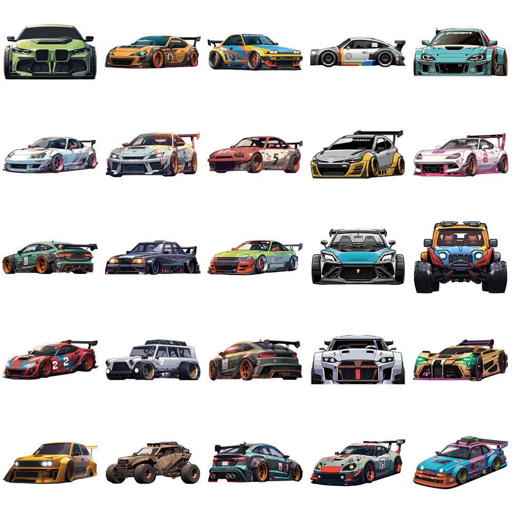 Sports Car Sticker Pack — 50 Pcs Racing Decals
