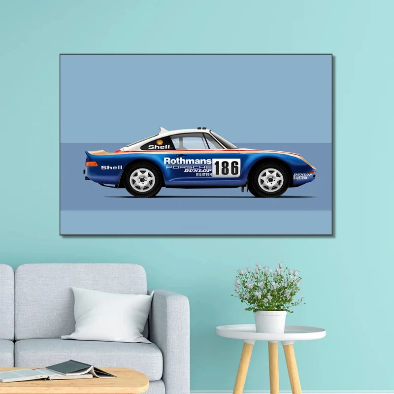 Cartoon Racing Car Canvas Poster — Motorsport Wall Art for Boys & Teens