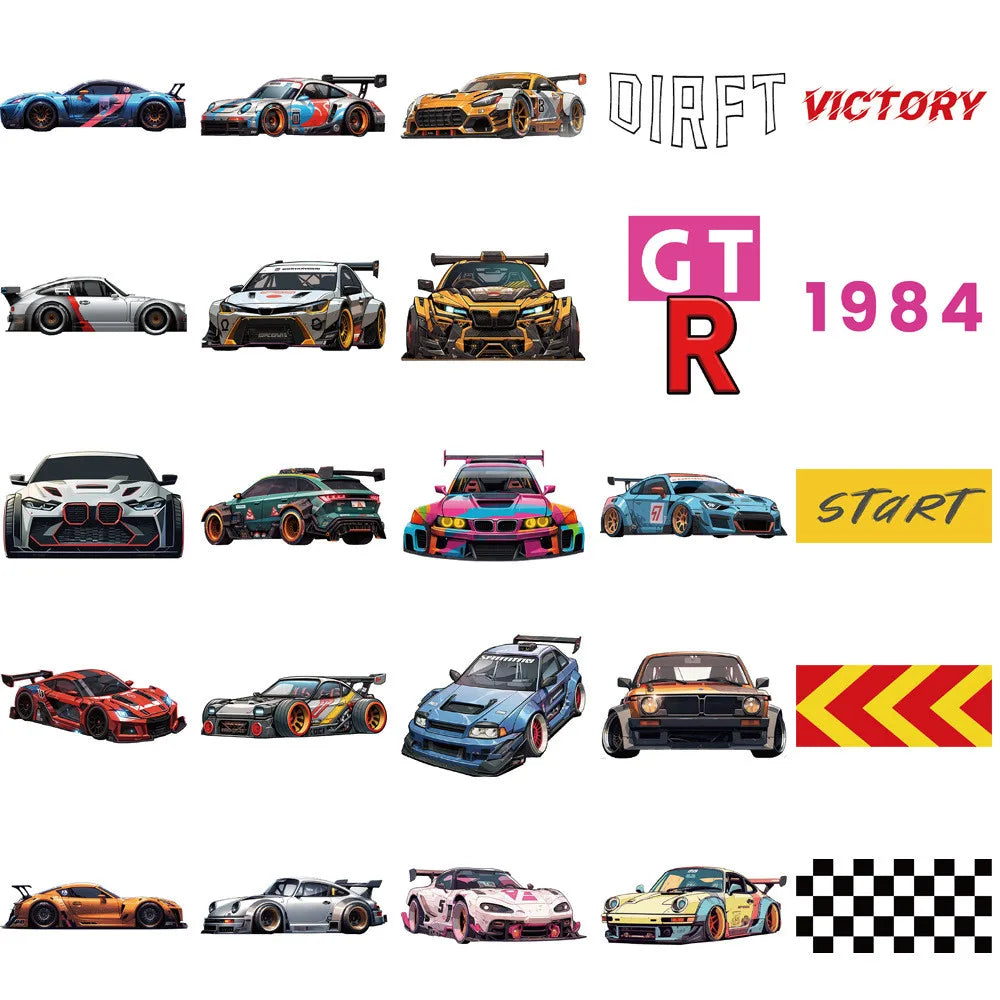 Sports Car Sticker Pack — 50 Pcs Racing Decals