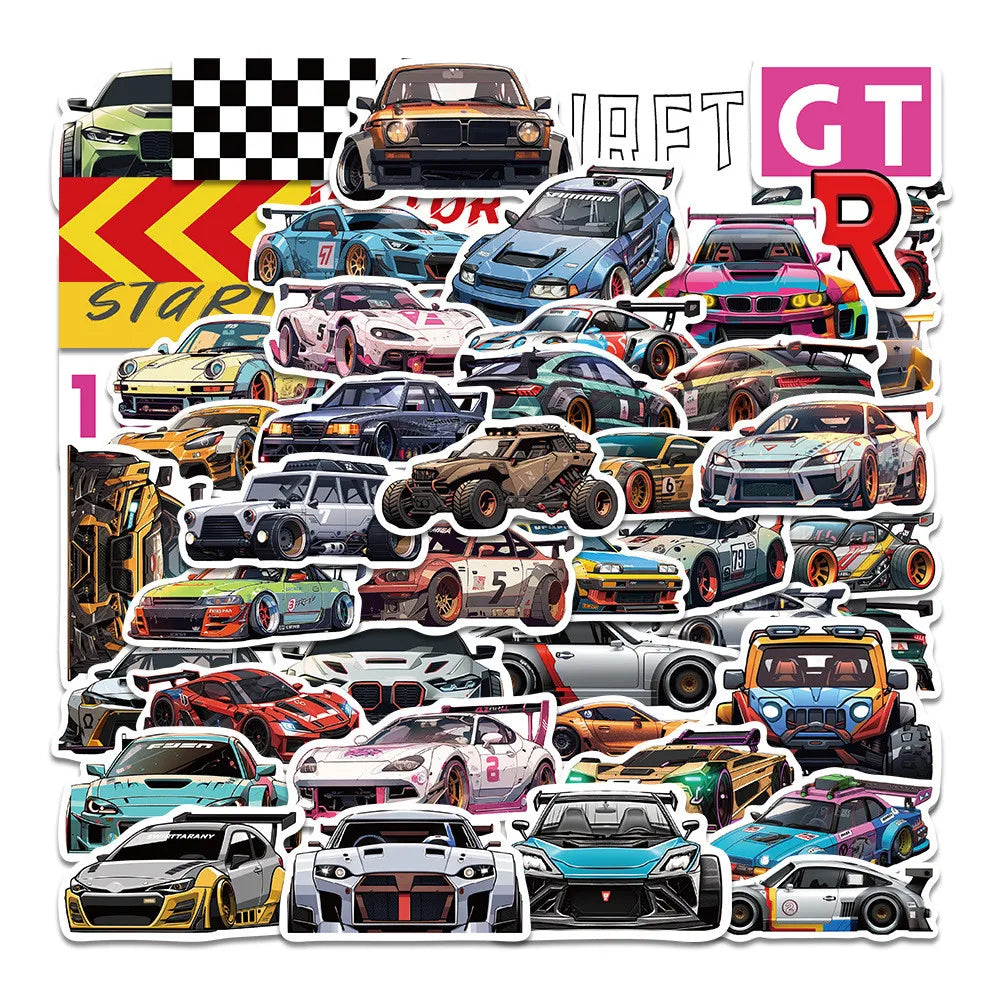 Sports Car Sticker Pack — 50 Pcs Racing Decals