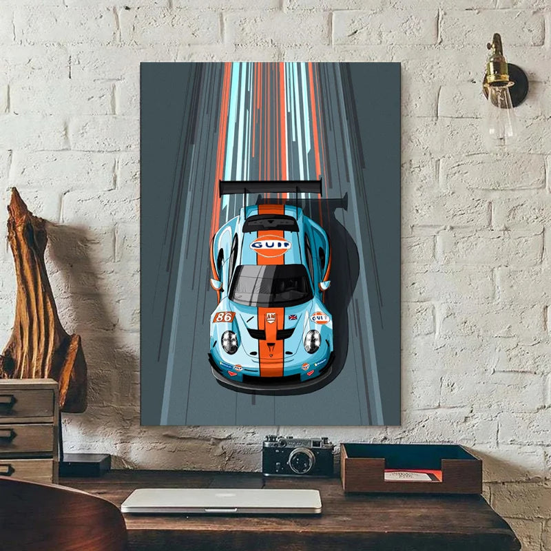Cartoon Racing Car Canvas Poster — Motorsport Wall Art for Boys & Teens