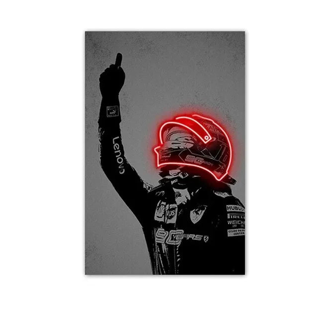 Racing Helmet Neon Canvas Poster — Abstract Motorsport Wall Art