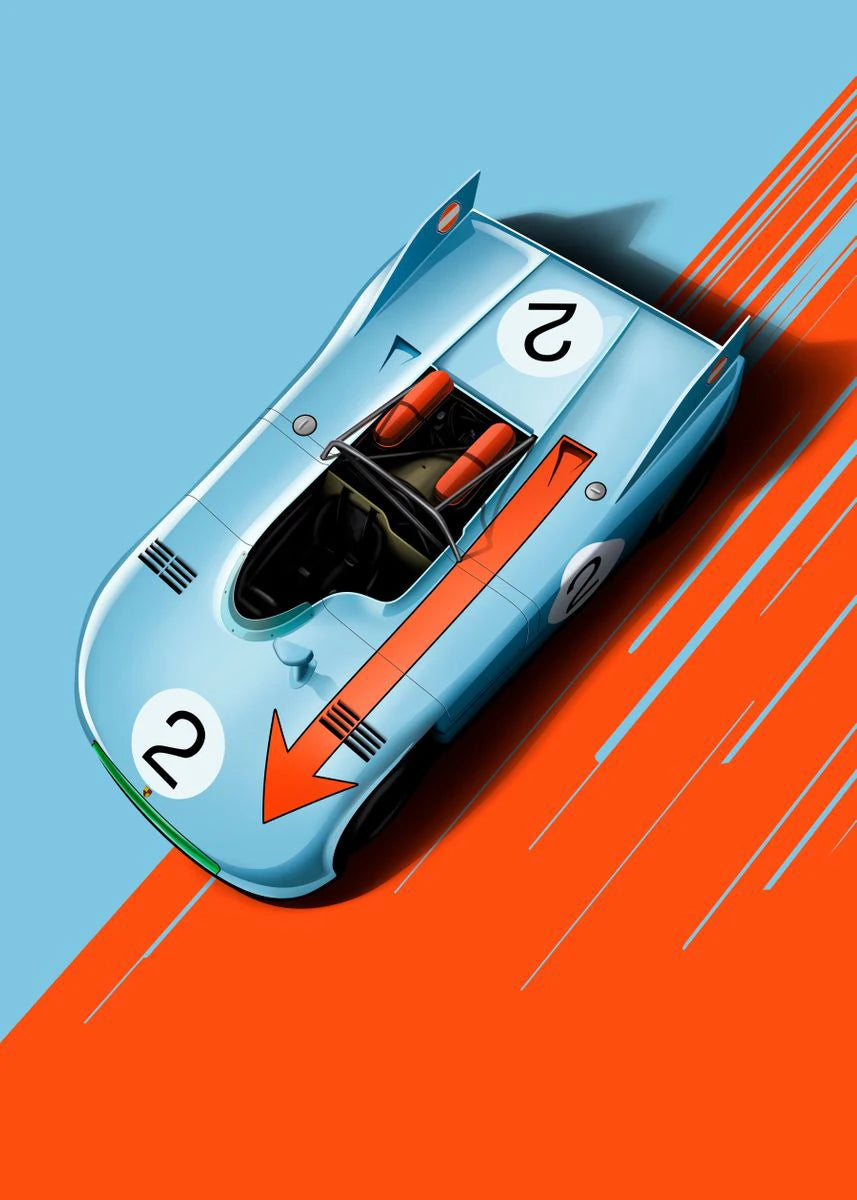 Cartoon Racing Car Canvas Poster — Motorsport Wall Art for Boys & Teens