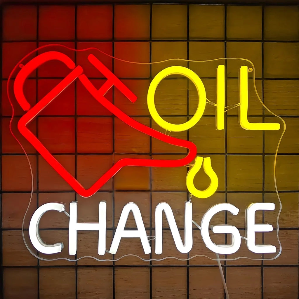 Oil Change Neon Sign — LED Auto Repair Garage Wall Decor