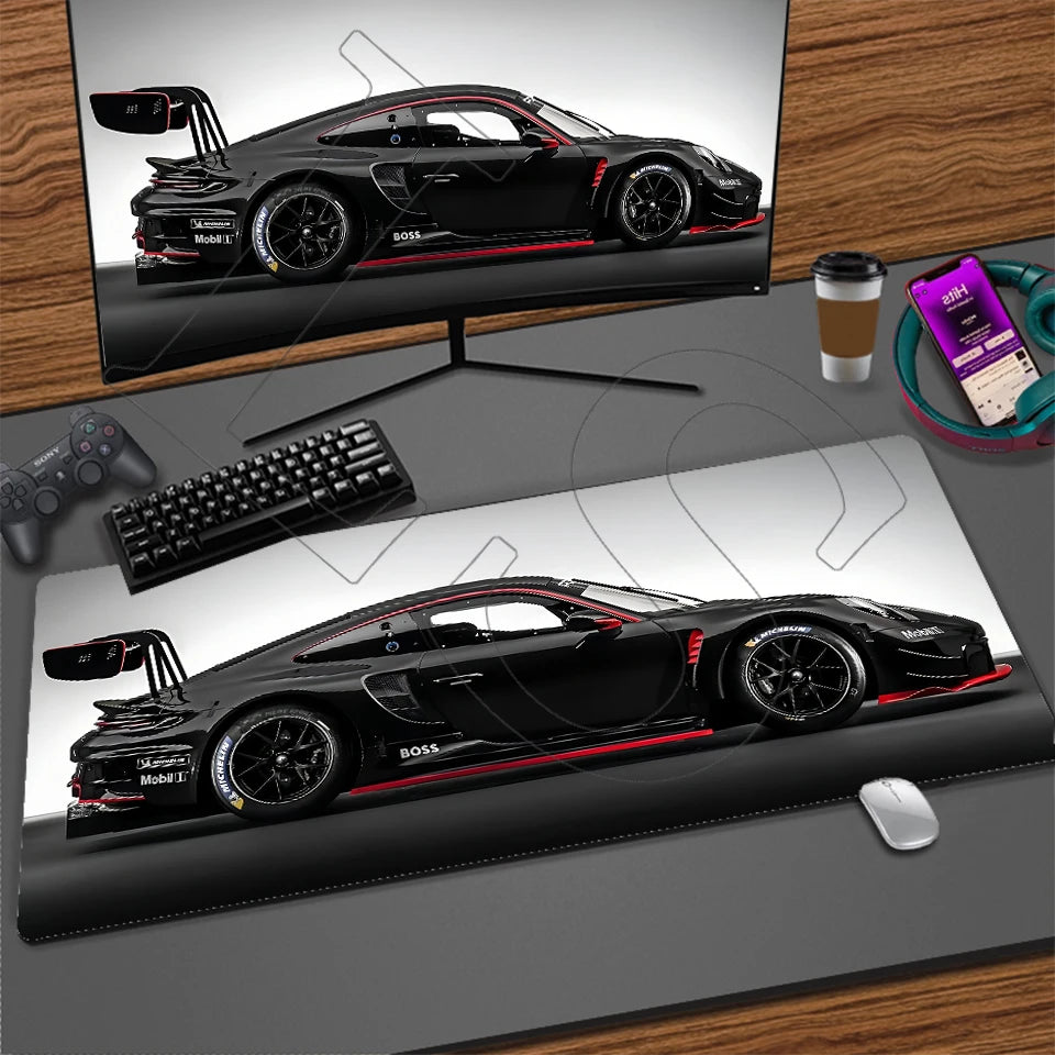 Sports Car Gaming Desk Mat — Stitched Edge Mouse Pad