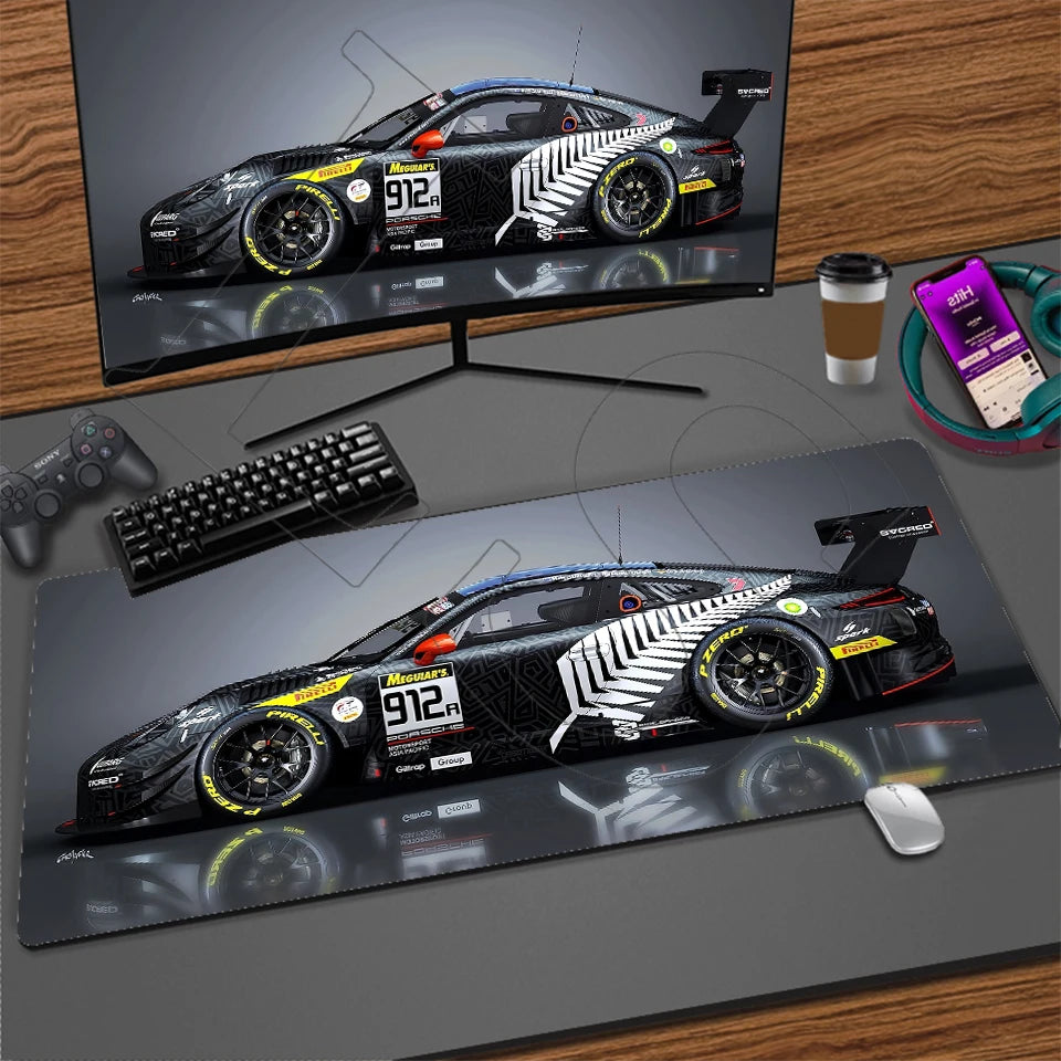 Sports Car Gaming Desk Mat — Stitched Edge Mouse Pad