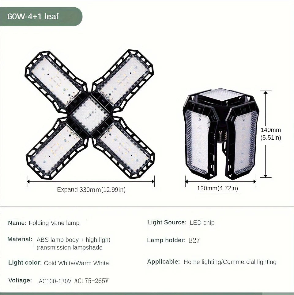 LED Garage Light Bulb — 40W 60W 80W E27 Adjustable Panel
