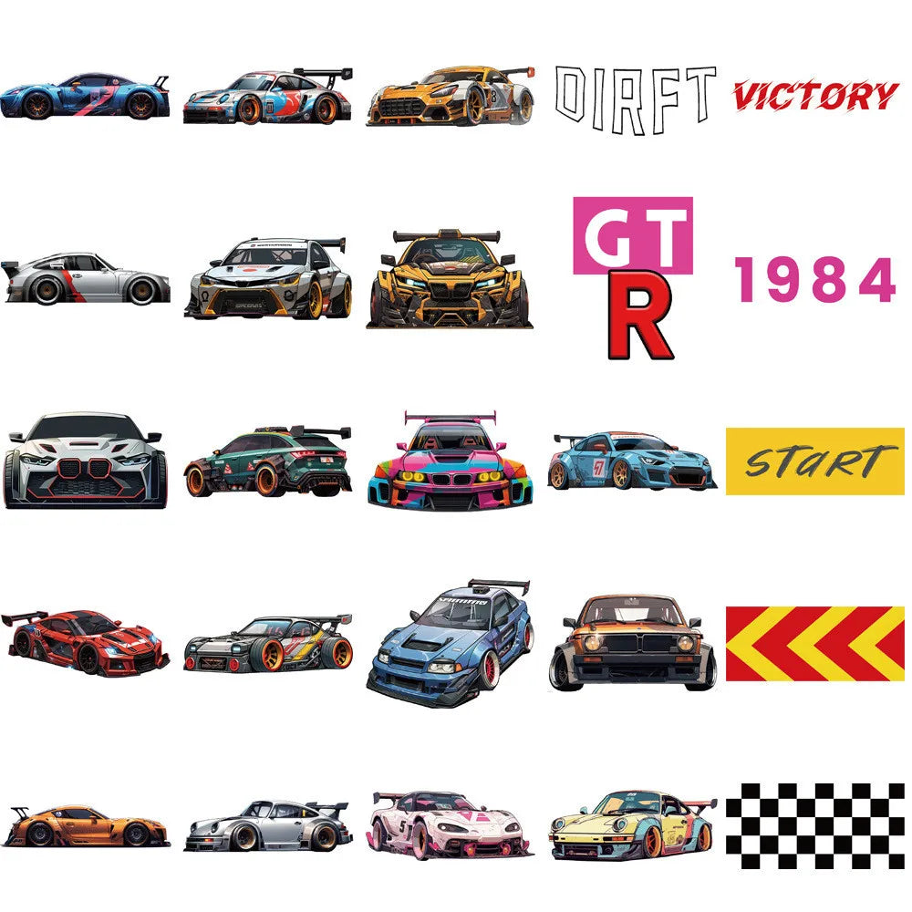 Sports Car Sticker Pack — 50 Pcs Racing Decals