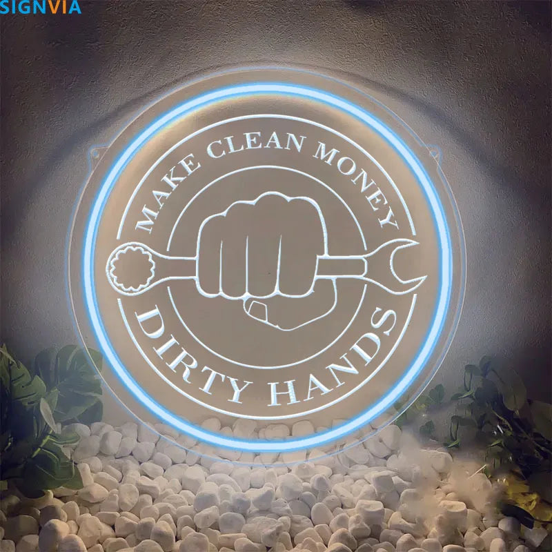 Make Money Dirty Hands Neon Sign — Garage & Auto Shop Wall Art