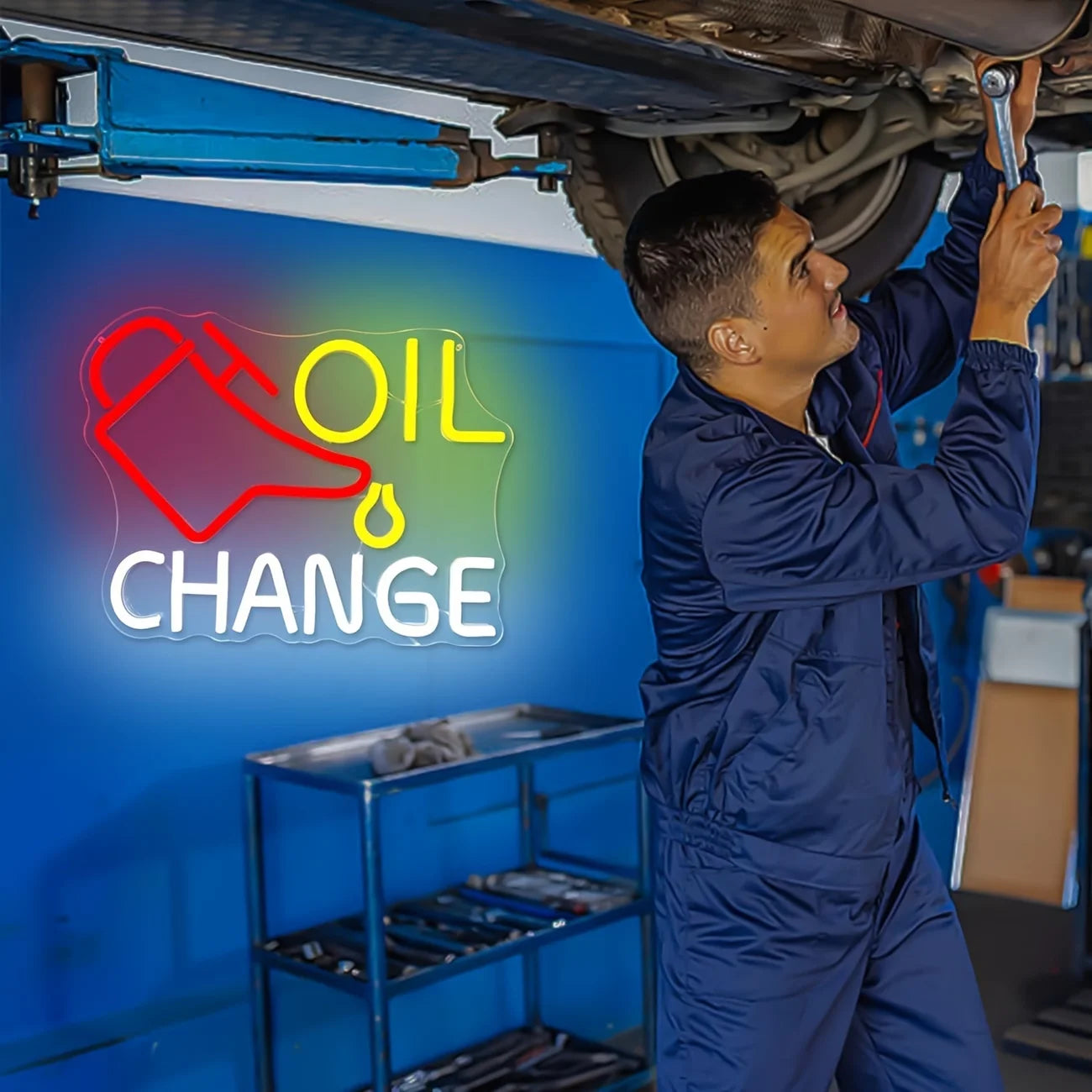 Oil Change Neon Sign — LED Auto Repair Garage Wall Decor