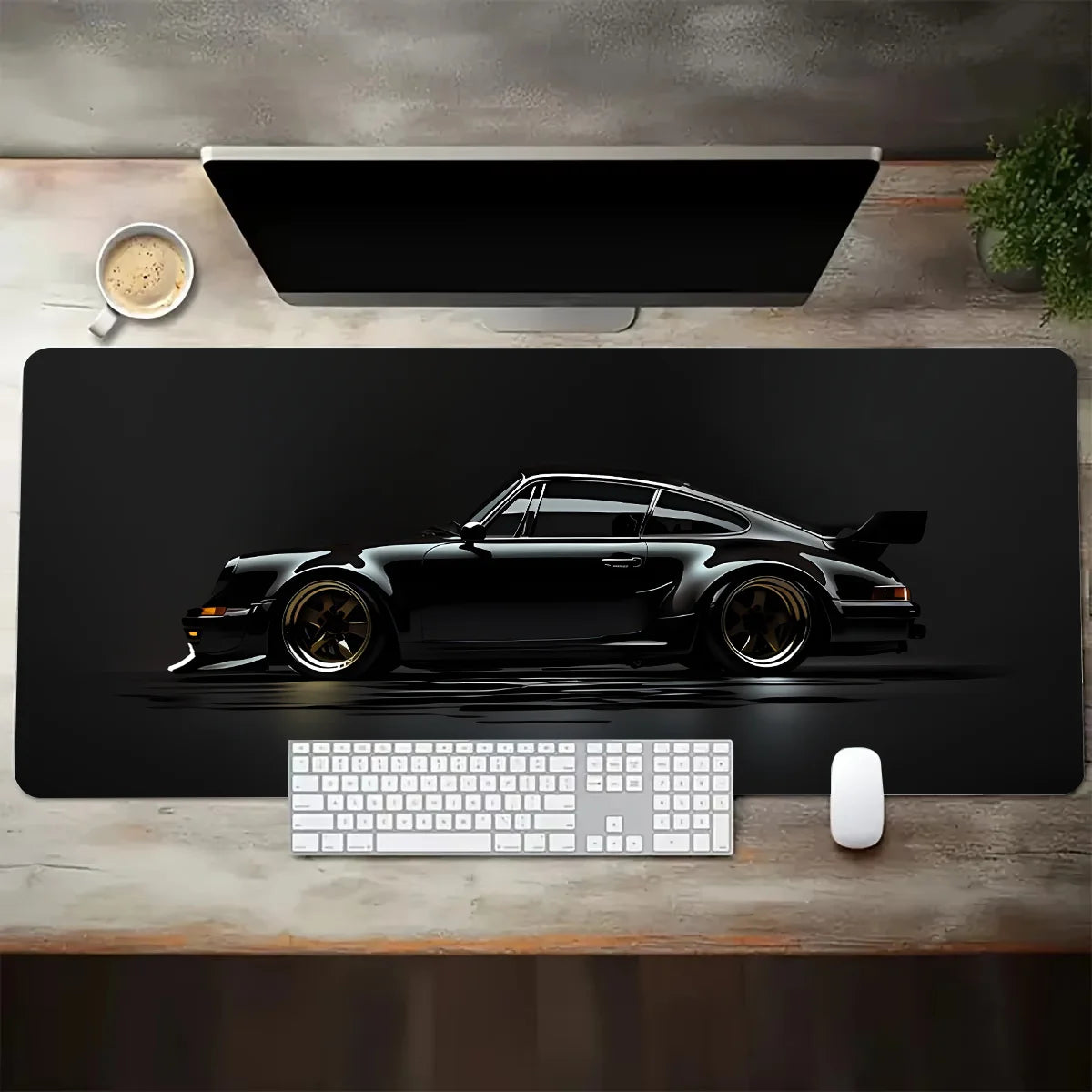White Sports Car Extended Desk Mat — XL Gaming Mouse Pad