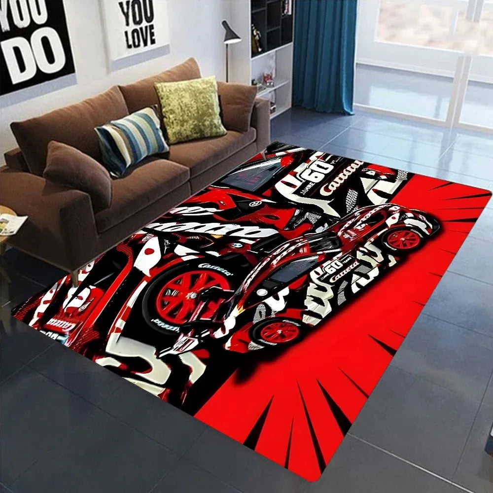 Racing Car Pattern Rug — Non-Slip Bedroom & Living Room Mat