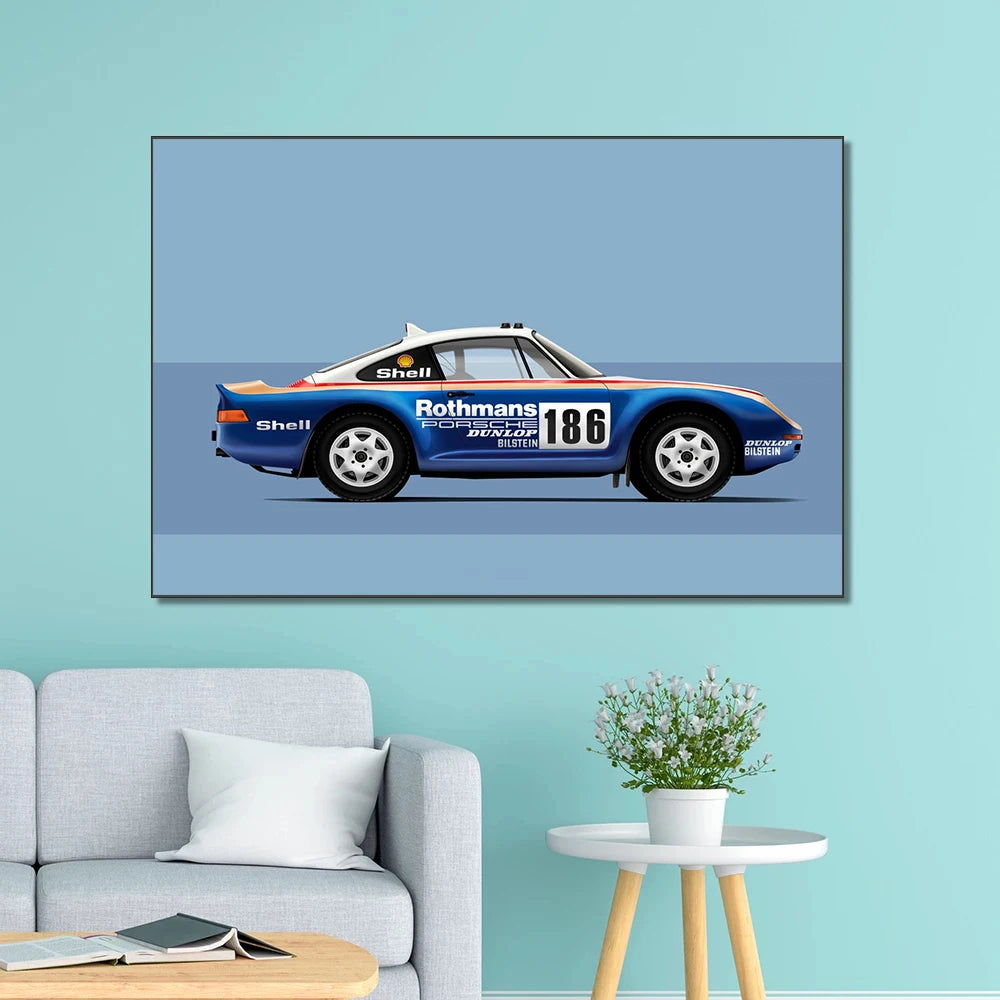 Cartoon Racing Car Canvas Poster — Motorsport Wall Art for Boys & Teens