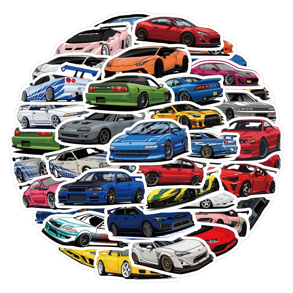 JDM Super Car Sticker Pack — 60 Pcs Waterproof Decals