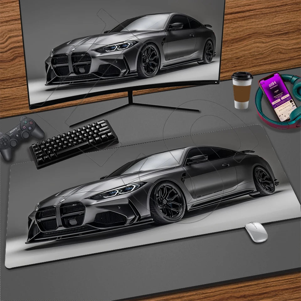 Sports Car Gaming Desk Mat — Stitched Edge Mouse Pad