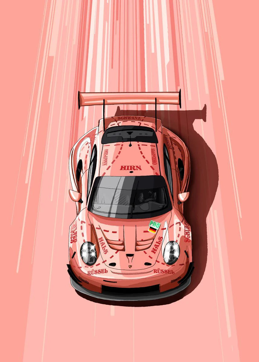 Cartoon Racing Car Canvas Poster — Motorsport Wall Art for Boys & Teens