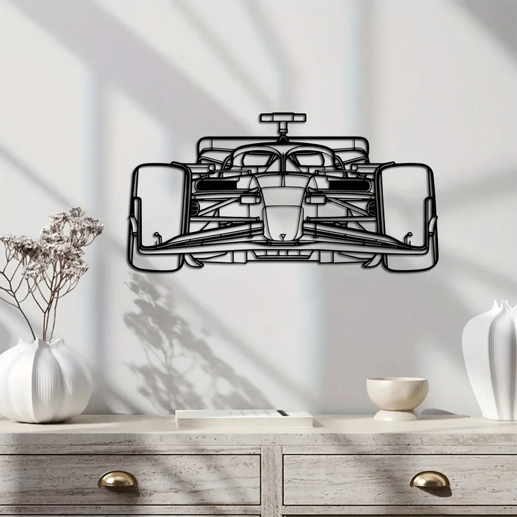 Racing Car Silhouette Metal Wall Art — Black Iron Garage Decor