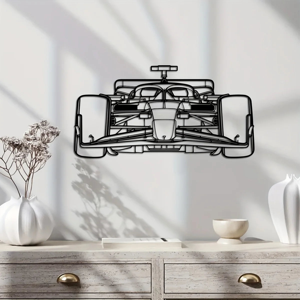 Racing Car Silhouette Metal Wall Art — Black Iron Garage Decor