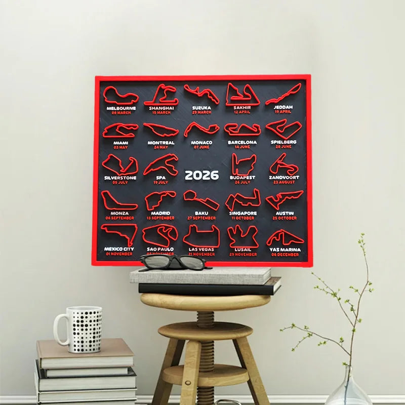2026 F1 Racing Map Poster — Formula 1 Wall Art Print