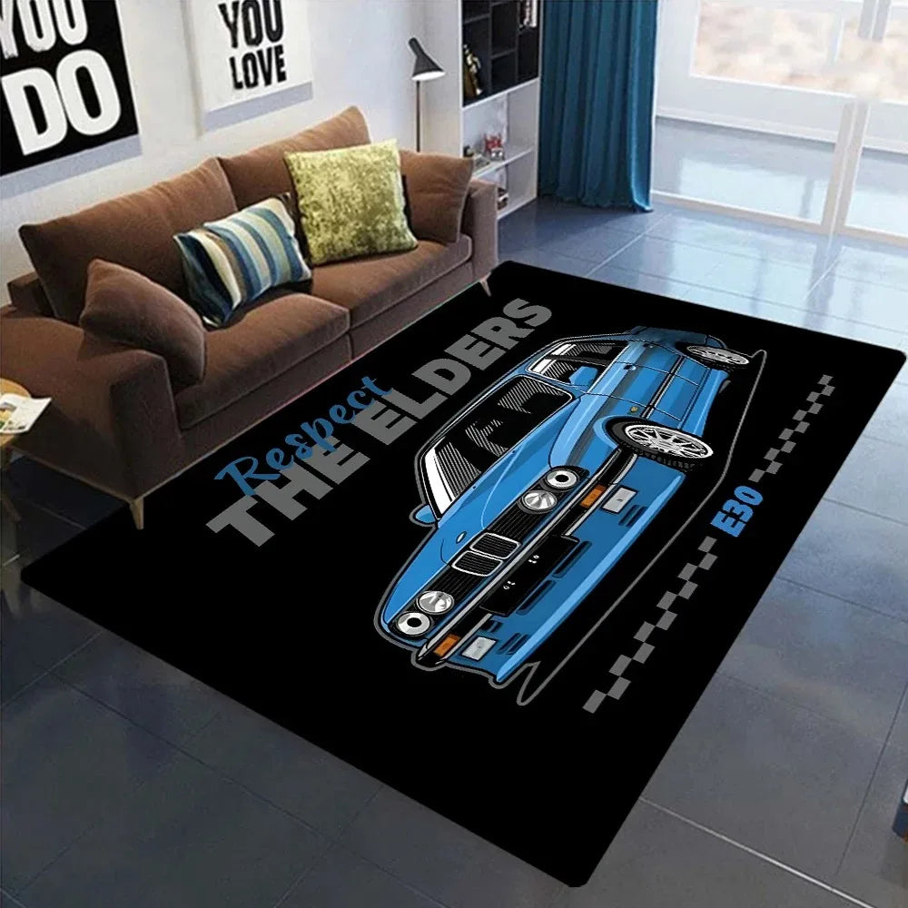 Racing Car Pattern Rug — Non-Slip Bedroom & Living Room Mat