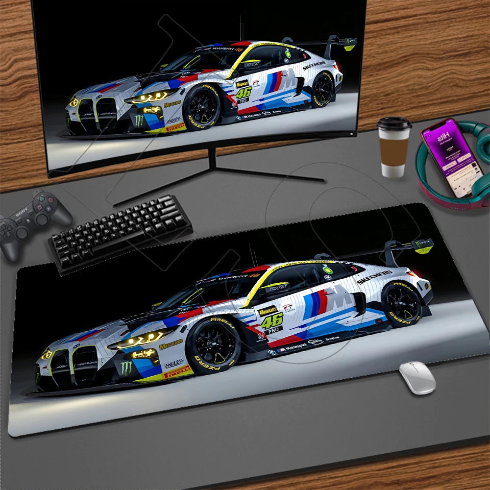 Sports Car Gaming Desk Mat — Stitched Edge Mouse Pad