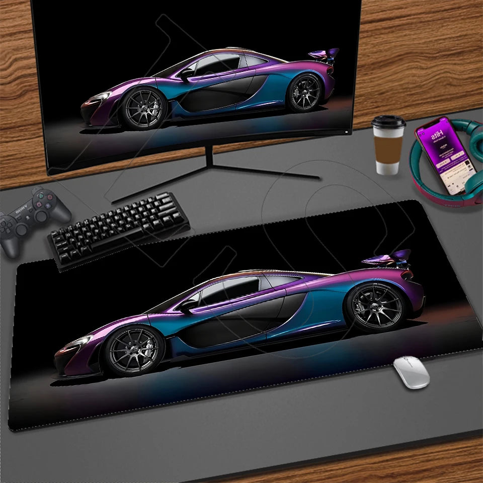 Sports Car Gaming Desk Mat — Stitched Edge Mouse Pad
