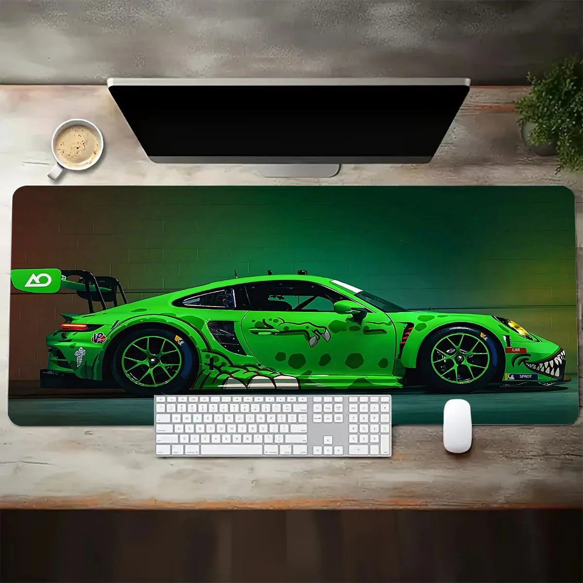 White Sports Car Extended Desk Mat — XL Gaming Mouse Pad