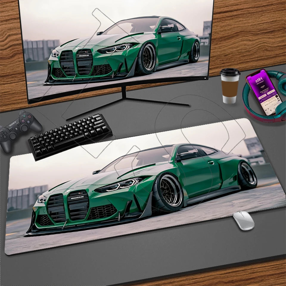 Sports Car Gaming Desk Mat — Stitched Edge Mouse Pad