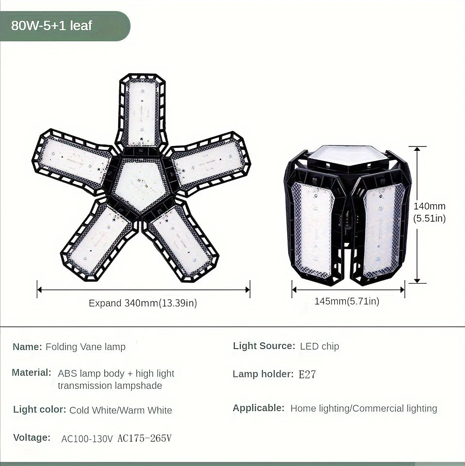 LED Garage Light Bulb — 40W 60W 80W E27 Adjustable Panel