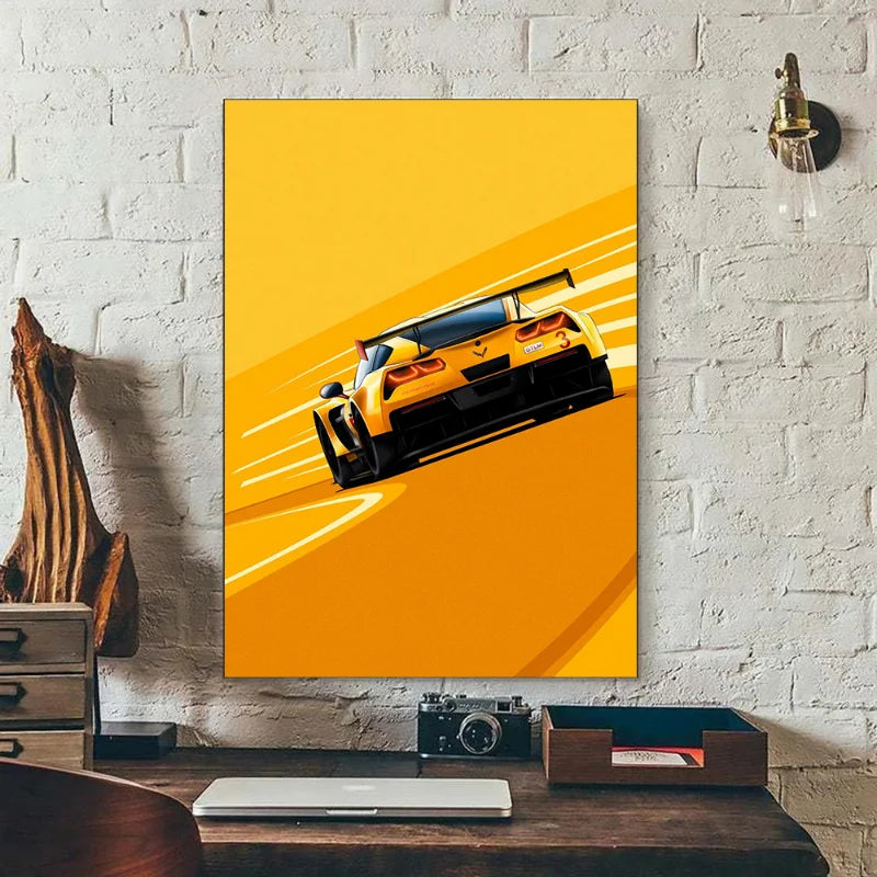 Cartoon Racing Car Canvas Poster — Motorsport Wall Art for Boys & Teens