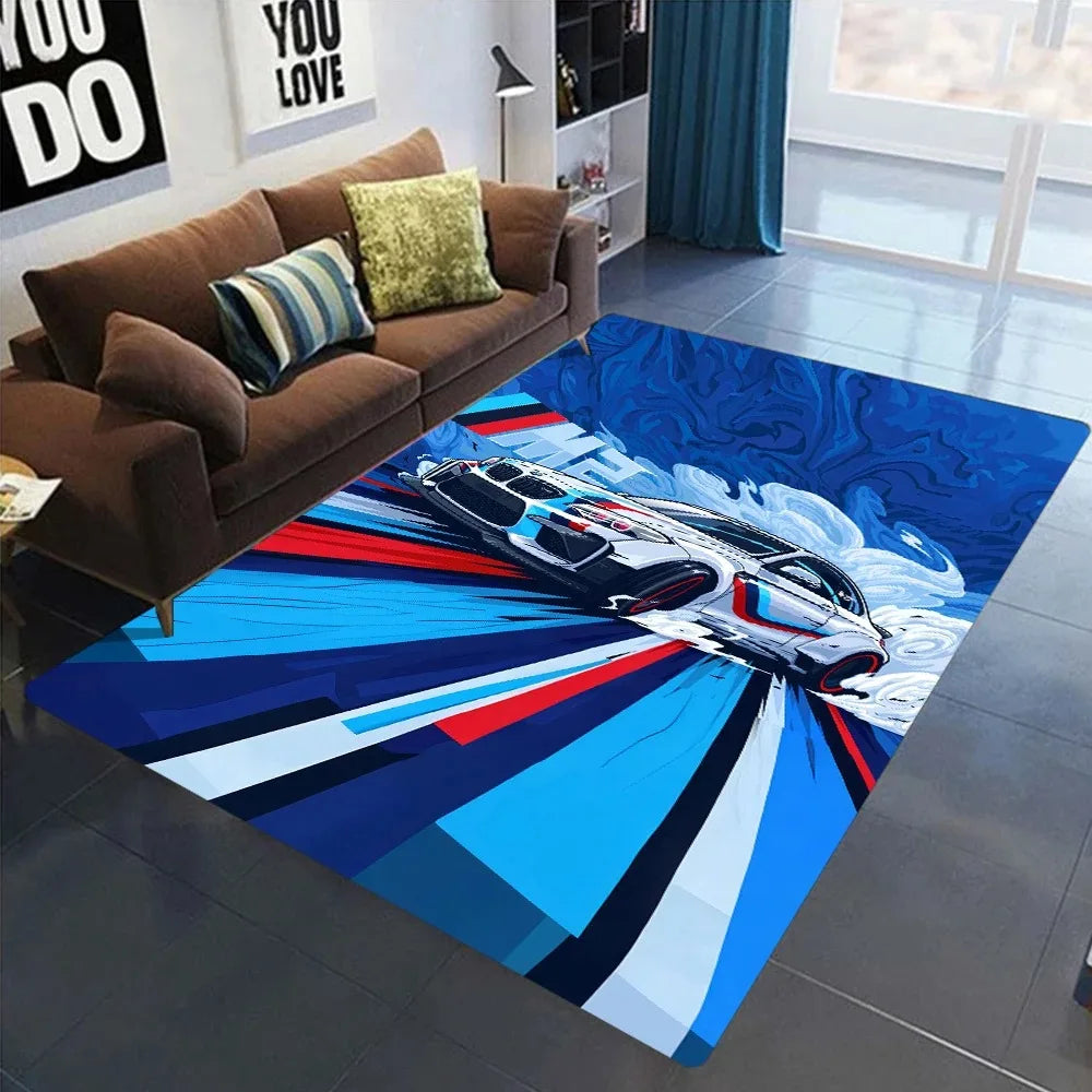 Racing Car Pattern Rug — Non-Slip Bedroom & Living Room Mat