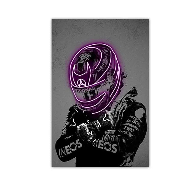 Racing Helmet Neon Canvas Poster — Abstract Motorsport Wall Art