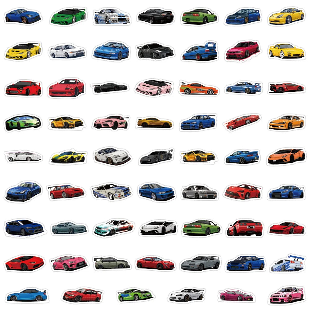 JDM Super Car Sticker Pack — 60 Pcs Waterproof Decals