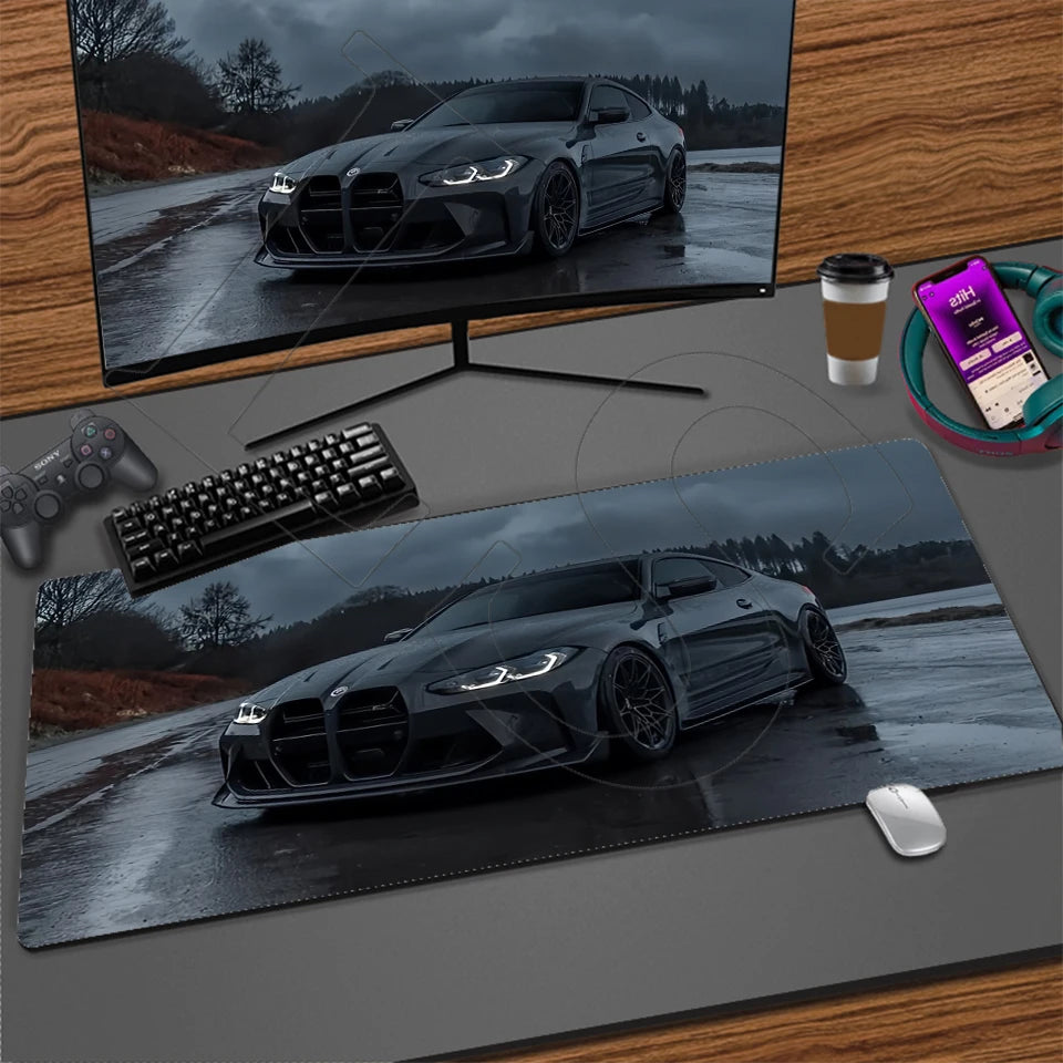 Sports Car Gaming Desk Mat — Stitched Edge Mouse Pad