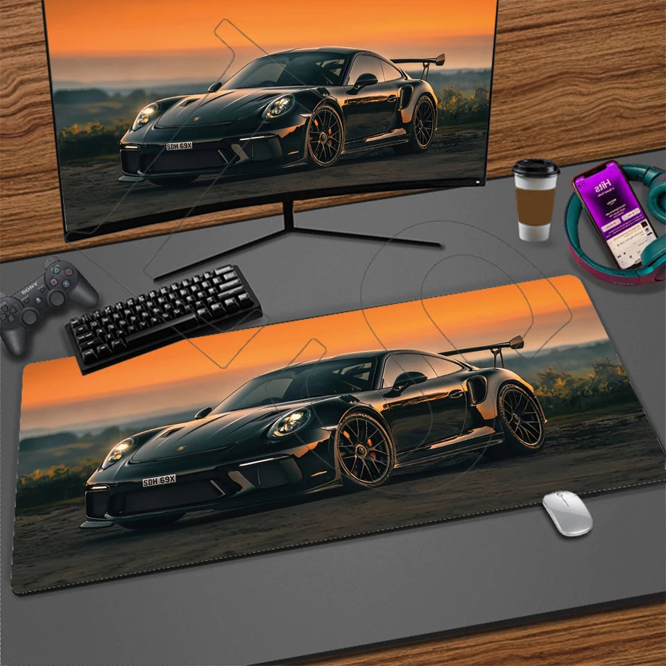 Sports Car Gaming Desk Mat — Stitched Edge Mouse Pad