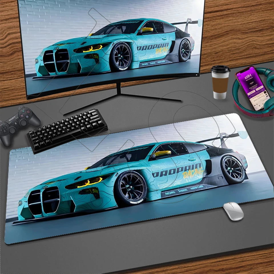 Sports Car Gaming Desk Mat — Stitched Edge Mouse Pad