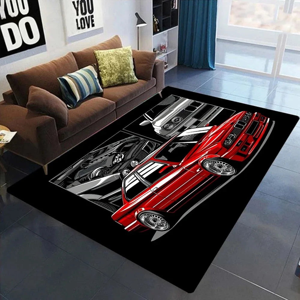 Racing Car Pattern Rug — Non-Slip Bedroom & Living Room Mat