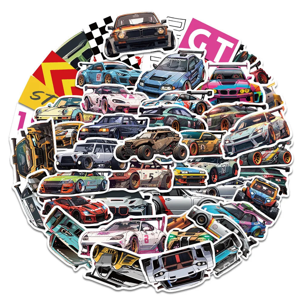 Sports Car Sticker Pack — 50 Pcs Racing Decals