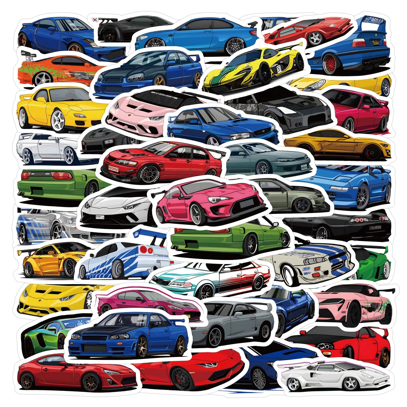 JDM Super Car Sticker Pack — 60 Pcs Waterproof Decals