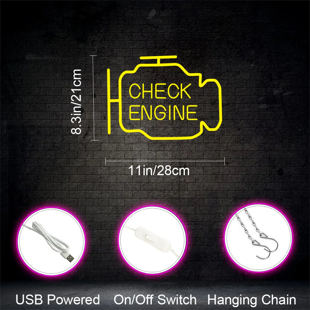 Check Engine Neon Sign — LED Garage & Man Cave Wall Art
