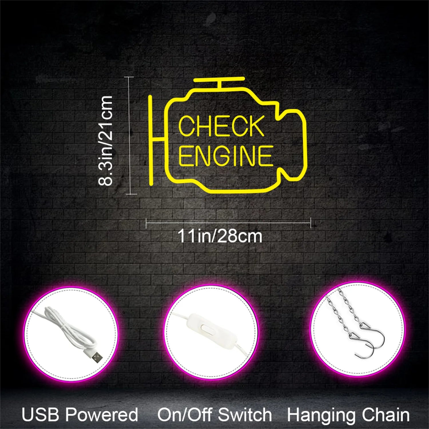 Check Engine Neon Sign — LED Garage & Man Cave Wall Art