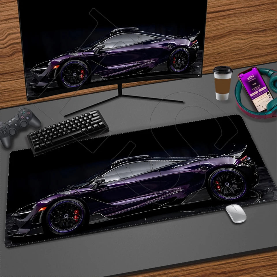 Sports Car Gaming Desk Mat — Stitched Edge Mouse Pad