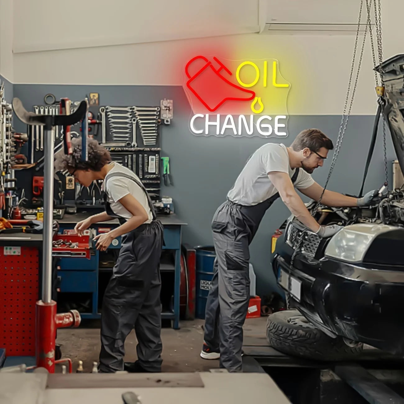 Oil Change Neon Sign — LED Auto Repair Garage Wall Decor