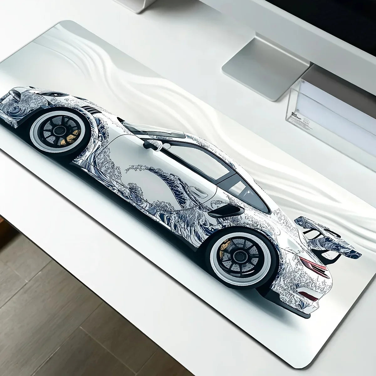 White Sports Car Extended Desk Mat — XL Gaming Mouse Pad